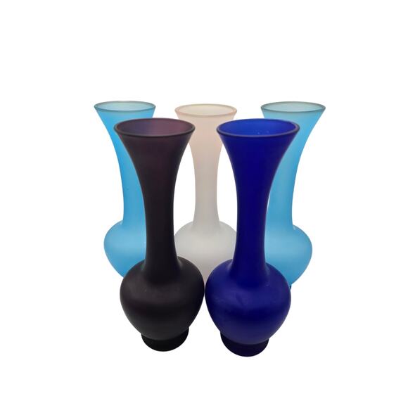 Set of 5 Colored Satin Glass Bud Vases 7.5" Tall EUC - Picture 12 of 12